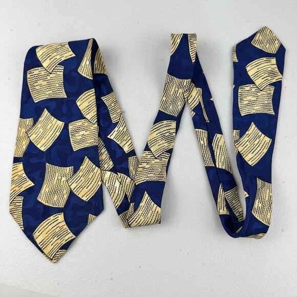 Welsh & Levy Baton Rouge, LA Blue/Yellow Book Pages Patterned Vintage Men's Tie - Picture 1 of 4